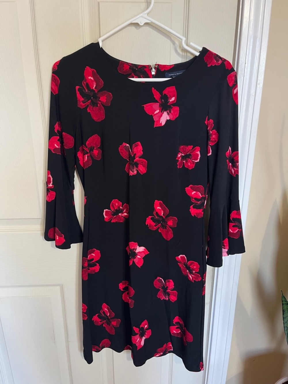 Tommy Hilfiger Black Dress with Red Floral Print - Long Sleeve Shift